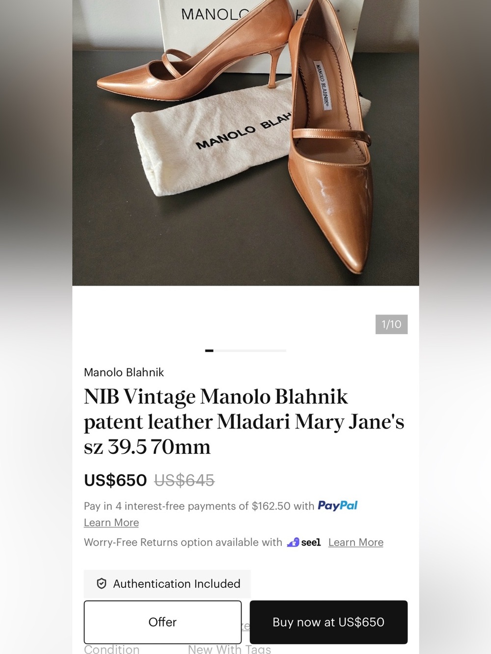 Manolo Blahnik Brown Leather Pointed Mary Jane Heels